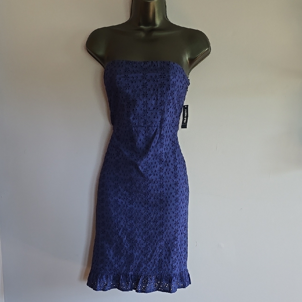 Blue Eyelet Strapless Dress